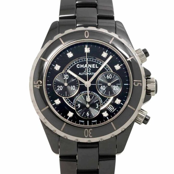 CHANEL J12 Chronograph H2419 9P Diamond Date Black Dial Mens Watch 90257062 - Picture 1 of 7